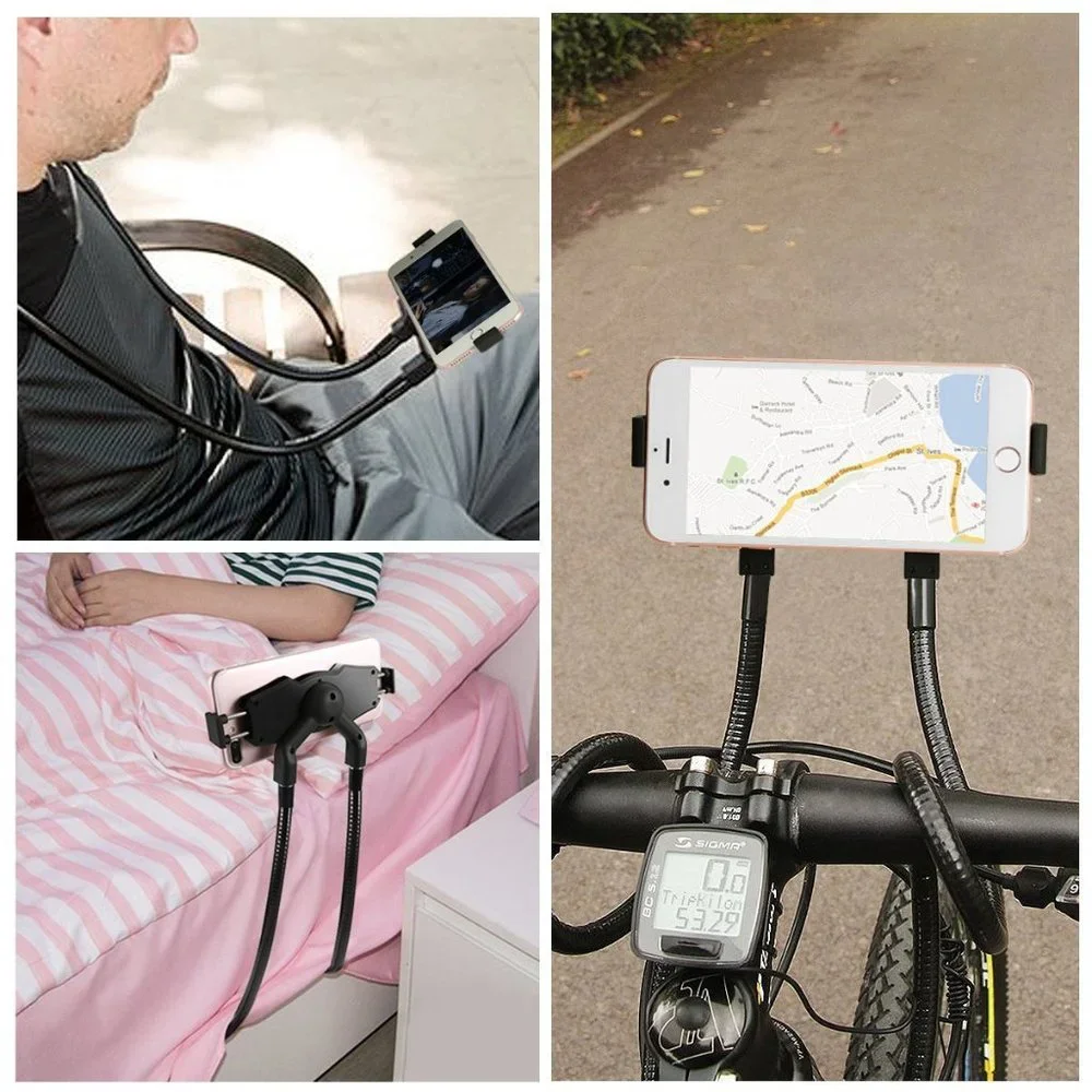 Flexible Black Dual-Arm Phone Holder Stand - Universal Mobile Mount